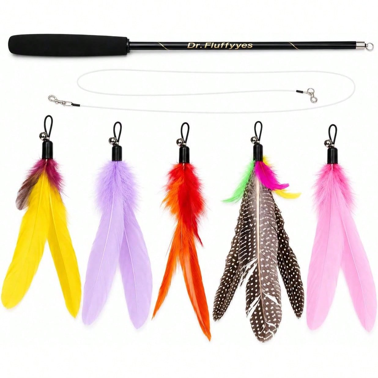 Interactive Cat Toy - Cat Wand Toy With 5 Feather